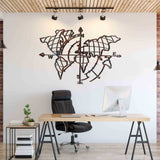 Compass World Map Rusty Metal - Laser Cut Minimalist Wall Decor