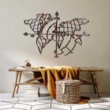 Compass World Map Rusty Metal - Laser Cut Minimalist Wall Decor