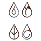 4 Elements Rusty Wood Wall Art Set - Earth, Air, Fire, Water - 10mm Thick 4-Piece Decor - Colorful UV Print - Damage-Free 3M Hanging