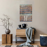 Abstract Woman Silhouette Wood Wall Art - Striped Optical Illusion Design - 10mm Thick Rustic Colorful Wood Look - Modern 3M Hanging Decor