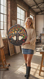 Evergreen Tree Of Life, Tempered Glass Round Wall Art - Tempered Glass Circle Wall Decor