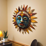 Aztec Sun Vibrant 3D Metal Wall Art – Laser Cut, UV Printed & Powder Coated Colorful Decor