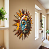 Aztec Sun Vibrant 3D Metal Wall Art – Laser Cut, UV Printed & Powder Coated Colorful Decor