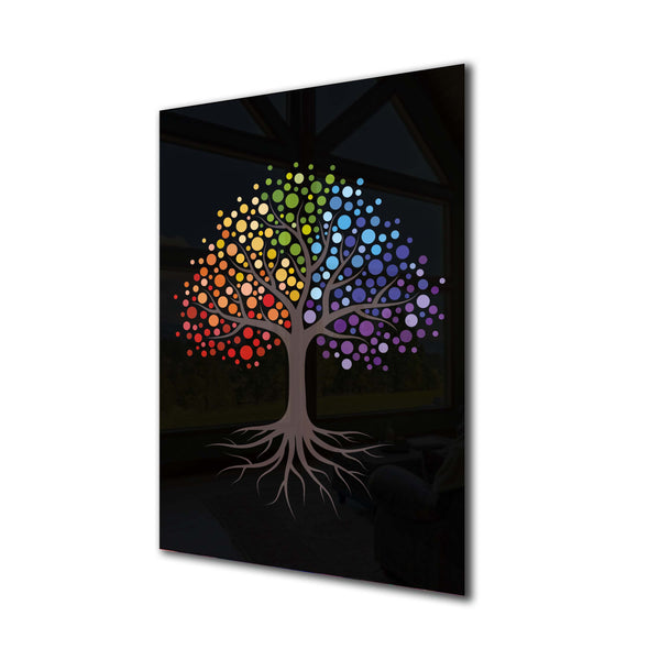 Colorful Life Tree Tempered Glass Wall Art