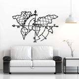 Compass World Map Black Metal Decor