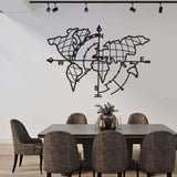 Compass World Map Black Metal Decor