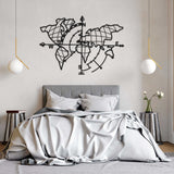 Compass World Map Black Metal Decor