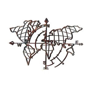 Compass World Map Rusty Color Metal