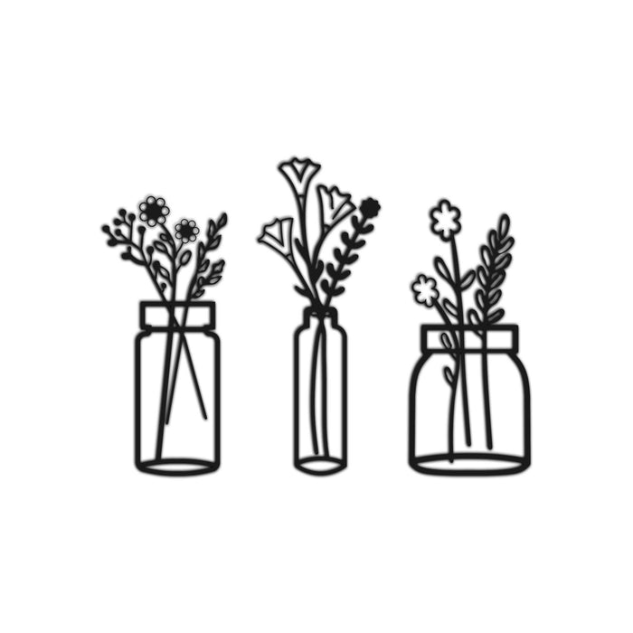 Flowers In Pots Black Metal Decor