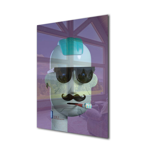 Robot Man Tempered Glass Wall Art