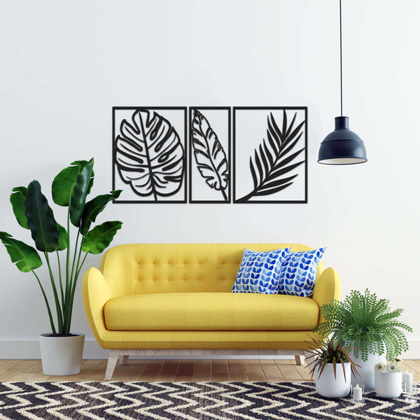 Three Leafs Black Metal Decor