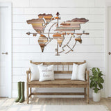 Timbered World Map Color Metal