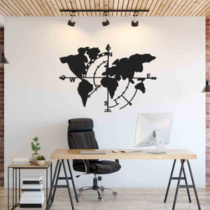 World Map Black Metal Decor