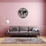 World Map Round Black Metal Decor