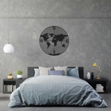 World Map Round Black Metal Decor