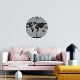 World Map Round Black Metal Decor